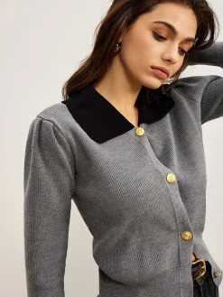 Clearance Contrast Collar Slim Button Cardigan Cardigans|Sweaters & Cardigans