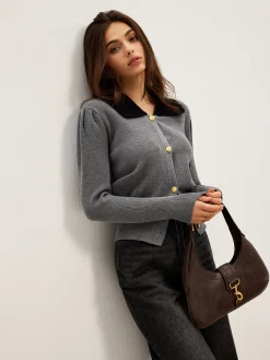 Clearance Contrast Collar Slim Button Cardigan Cardigans|Sweaters & Cardigans