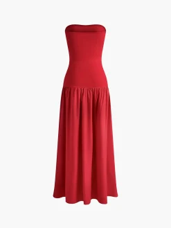 Clearance Contrast Color Tube Long Dress Casual Dresses|Work Dresses