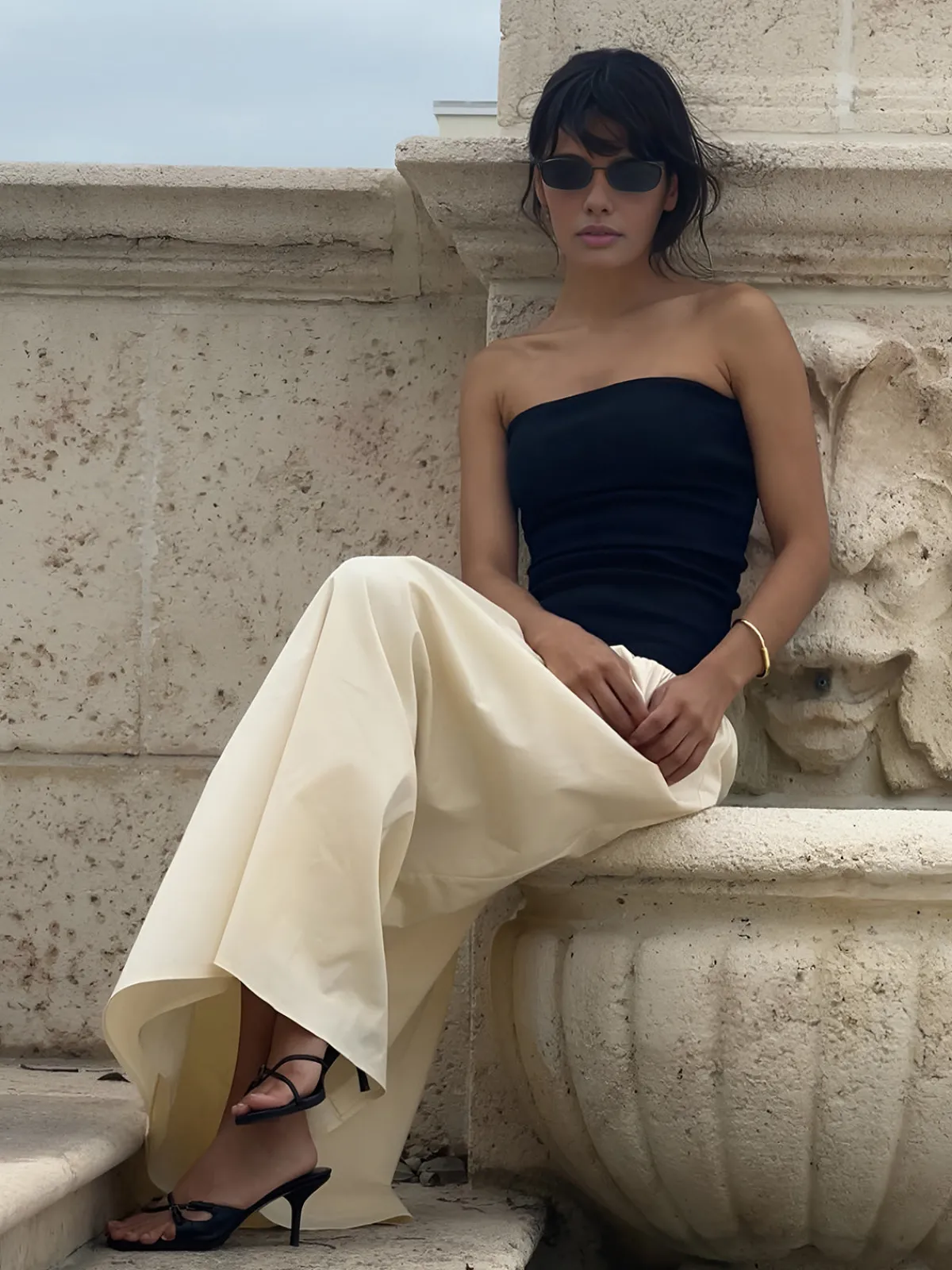 Contrast Color Tube Long Dress Casual Dresses|Work Dresses