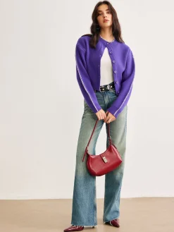 New Contrast Trim Breasted Crop Cardigan Cardigans|Sweaters & Cardigans