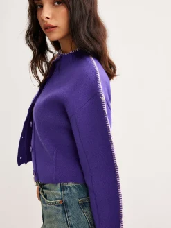 New Contrast Trim Breasted Crop Cardigan Cardigans|Sweaters & Cardigans