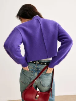 New Contrast Trim Breasted Crop Cardigan Cardigans|Sweaters & Cardigans