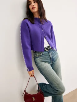 Discount Contrast Trim Breasted Crop Cardigan Cardigans|Sweaters & Cardigans