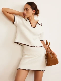 New Contrast Trim Drawstring Sweater Skirt Skirts|Knitwear