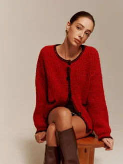 Contrast Trim Pockets Button Cardigan Cardigans|Sweaters & Cardigans