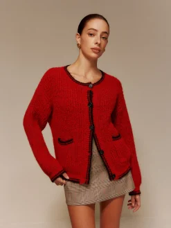 Contrast Trim Pockets Button Cardigan Cardigans|Sweaters & Cardigans