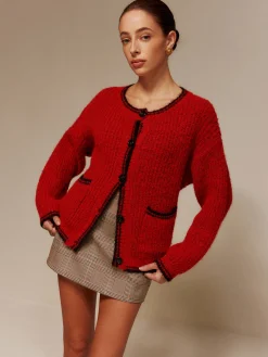 Contrast Trim Pockets Button Cardigan Cardigans|Sweaters & Cardigans