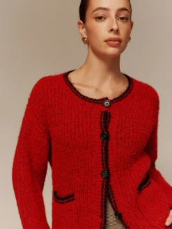 Contrast Trim Pockets Button Cardigan Cardigans|Sweaters & Cardigans
