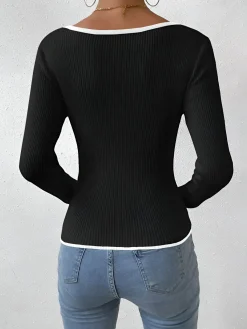 Clearance Contrast Trim Sexy Knit Top Sweater Tops|Sweaters & Cardigans