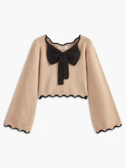 Discount Contrast Wave Trim Bow Sweater Sweater Tops|Sweaters & Cardigans