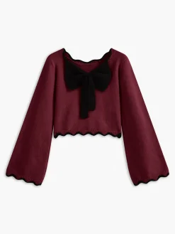 Discount Contrast Wave Trim Bow Sweater Sweater Tops|Sweaters & Cardigans