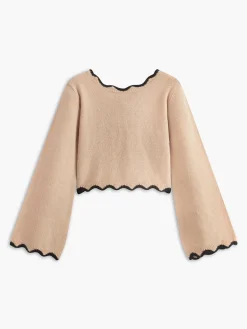 Clearance Contrast Wave Trim Bow Sweater Sweater Tops|Sweaters & Cardigans
