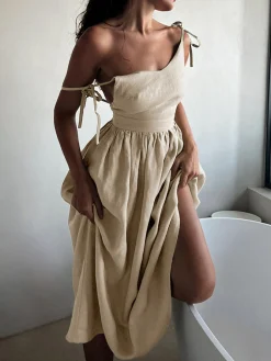 New Cotton & Linen Backless Long Dress Casual Dresses|Summer Dresses