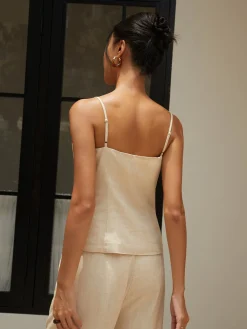 Online Cotton & Linen Button Cami Top Tank Tops & Camis|Tops