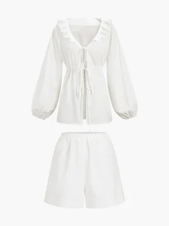 Hot Cotton & Linen Cowgirl Melody Two Piece Shorts Set Shorts Sets|Long Sleeve Sets