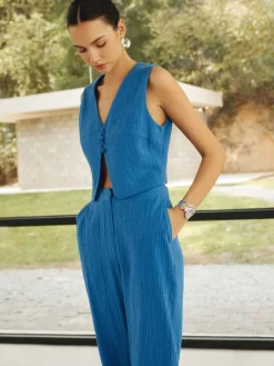 Online Cotton & Linen Leisure Waistcoat Outerwear|Vests