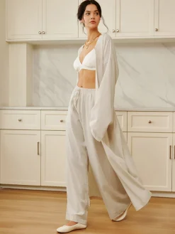 Hot Cotton & Linen Solid Drawstring Pants Long Sleeve Sets|Pants