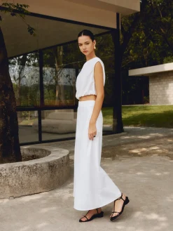 New Cotton & Linen Solid Maxi Skirt Skirts|Matching Sets