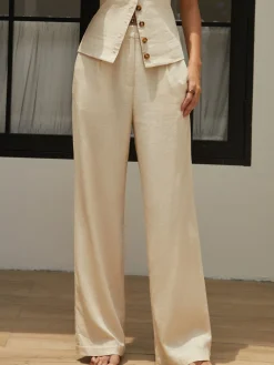 Hot Cotton & Linen Straight Leg Pants Pants|Bottoms