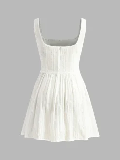 Hot Cotton Blend Solid Square Neckline Short Dress Casual Dresses|Vacation Dresses