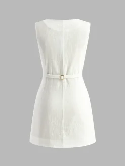 Clearance Cotton Button-Front Short Dress White Dresses|Black Dresses