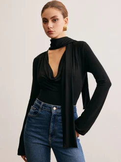 New Cowl Neck Ribbon T-Shirt T-shirts|Tops