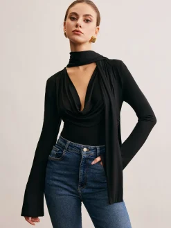 New Cowl Neck Ribbon T-Shirt T-shirts|Tops