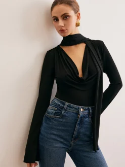 New Cowl Neck Ribbon T-Shirt T-shirts|Tops
