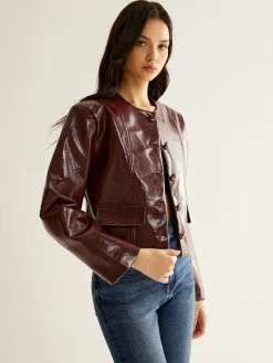 Hot Crew Neck PU Leather Short Blazer Outerwear|Blazers