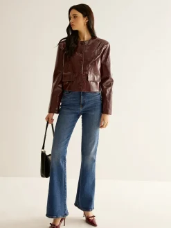 Hot Crew Neck PU Leather Short Blazer Outerwear|Blazers