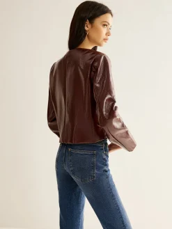 Hot Crew Neck PU Leather Short Blazer Outerwear|Blazers