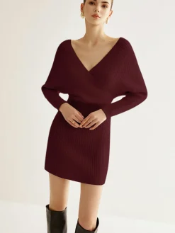 Online Criss Cross Cinched Sweater Dress White Dresses|Black Dresses