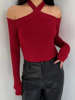 Sale Criss Cross Cold-Shoulder Ribbed Top T-shirts|Tops
