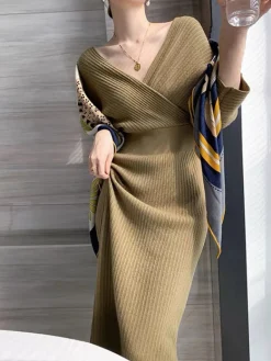 Clearance Criss Cross Sweater Dress Without Belt Sweater Dresses|Vacation Dresses