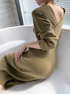 Clearance Criss Cross Sweater Dress Without Belt Sweater Dresses|Vacation Dresses