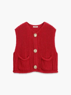 Hot Crochet Button-Front Sweater Vest Sweater Vests|Sweaters & Cardigans