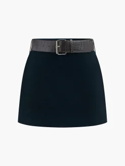 Clearance Crocodile Belted Velvet Mini Skirt Skirts|Matching Sets