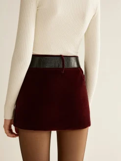 Clearance Crocodile Belted Velvet Mini Skirt Skirts|Matching Sets