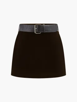 Clearance Crocodile Belted Velvet Mini Skirt Skirts|Matching Sets