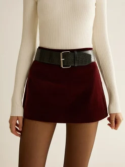 Hot Crocodile Belted Velvet Mini Skirt Skirts|Matching Sets