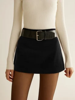 Hot Crocodile Belted Velvet Mini Skirt Skirts|Matching Sets