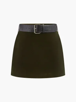 Hot Crocodile Belted Velvet Mini Skirt Skirts|Matching Sets
