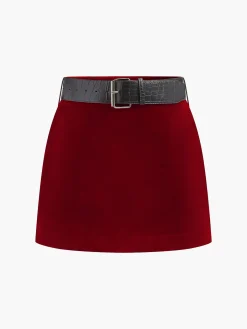 Hot Crocodile Belted Velvet Mini Skirt Skirts|Matching Sets