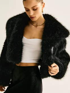 Outlet Crop Faux Fur Warm Coat Outerwear|Crop Tops