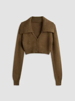 New Cropped Cardigan with Collar Cardigans|Sweaters & Cardigans