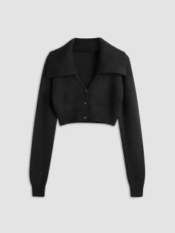 Hot Cropped Cardigan with Collar Cardigans|Sweaters & Cardigans