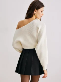 Sale 3D Flower Cold-Shoulder Sweater Sweater Tops|Sweaters & Cardigans