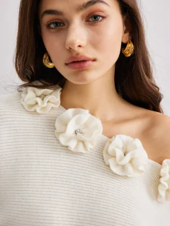 Sale 3D Flower Cold-Shoulder Sweater Sweater Tops|Sweaters & Cardigans