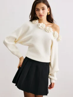 Discount 3D Flower Cold-Shoulder Sweater Sweater Tops|Sweaters & Cardigans